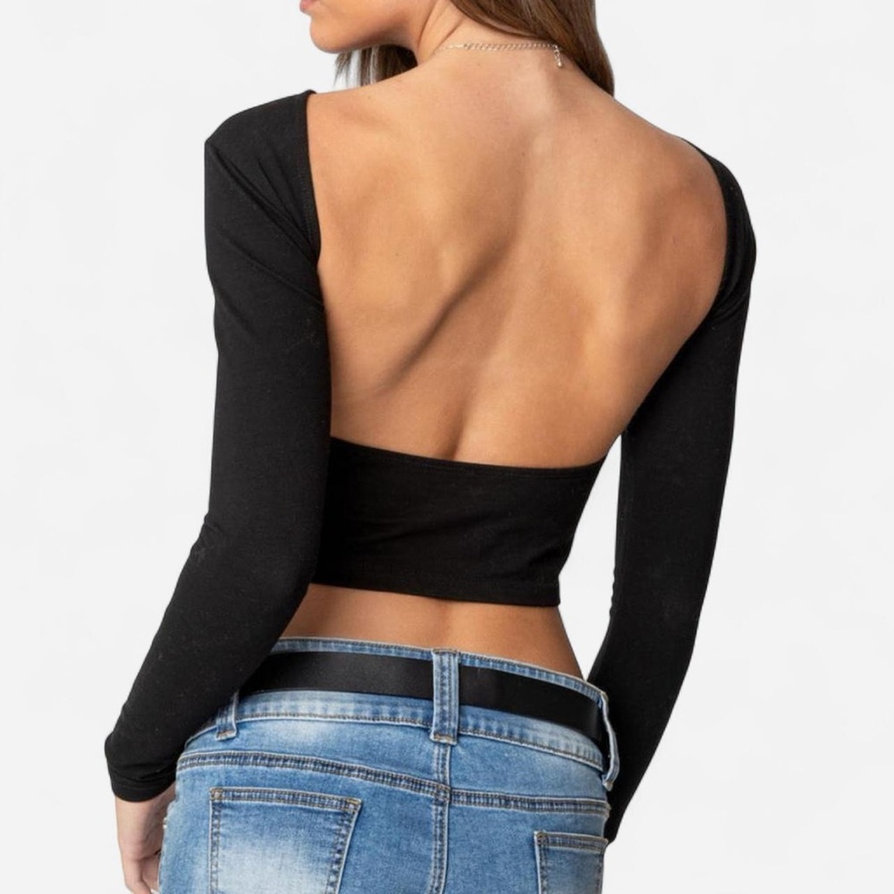 Edikted Black Open Back Long Sleeve Crop Top